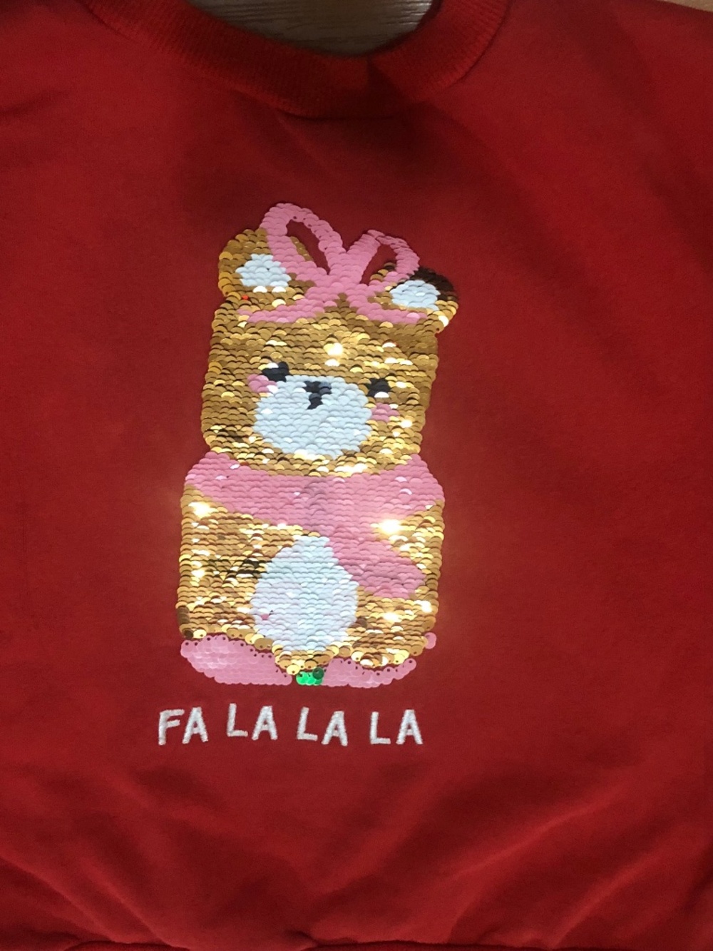 Kids 6X/7 Christmas Sweater Red Bear Sequins FA LA LA LA LA embroidery